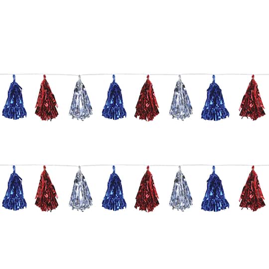 Beistle 8ft. Red, Silver & Blue Metallic Tassel Garlands, 2ct.